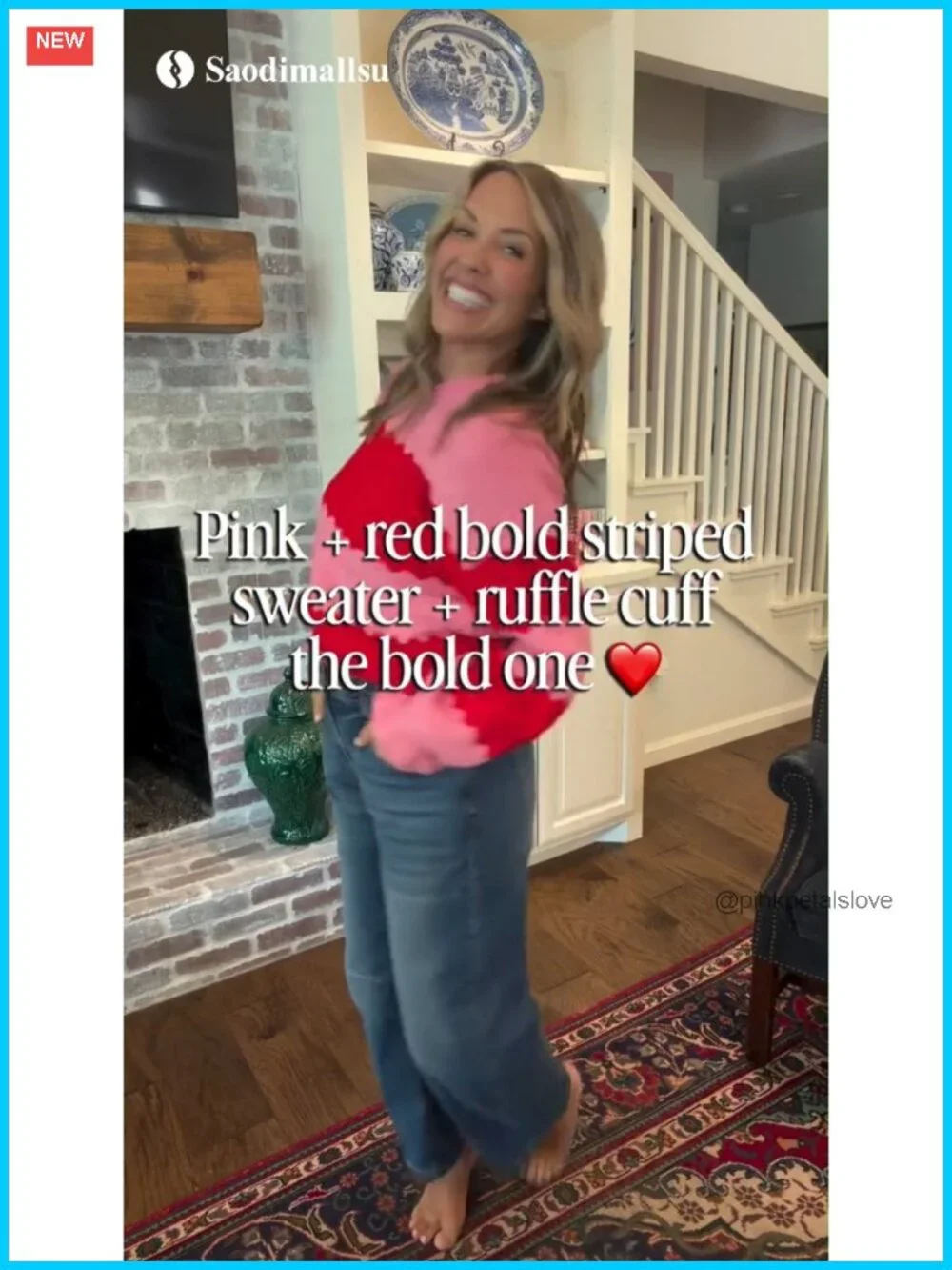 Ribbed Knit Striped Color Block Sweater Ruffle Puff Sleeve Loose Fit Pullover